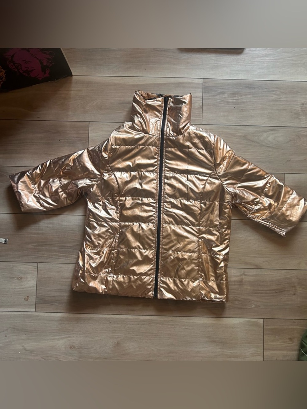 Chicos Zenergy womens 2 (12) Reversible PUFFER JACKET Tiger Print/ Champagne